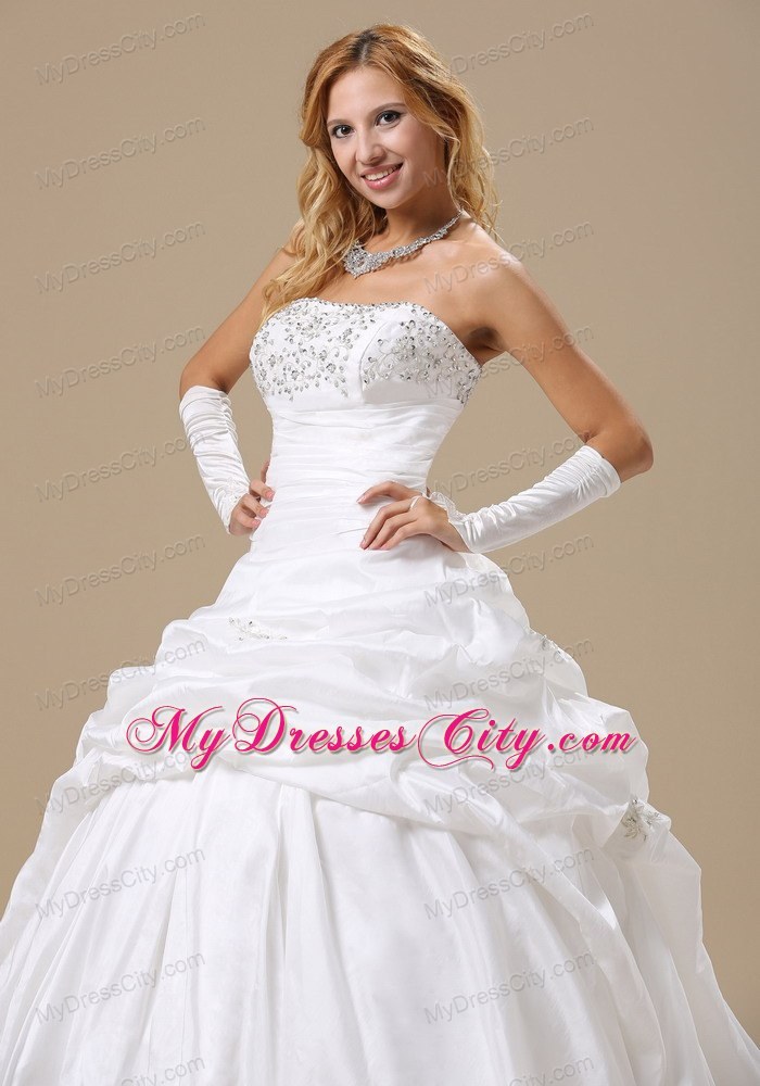 Ball Gown Ruches and Pick-ups Bridal Dress with Appliques and Rhinestones