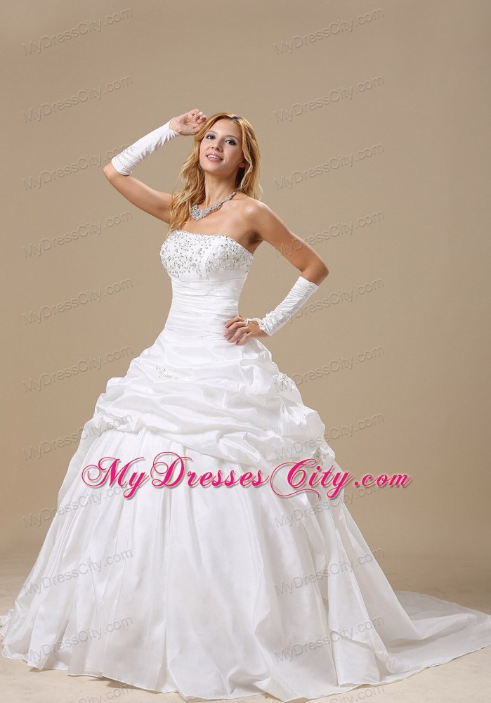 Ball Gown Ruches and Pick-ups Bridal Dress with Appliques and Rhinestones