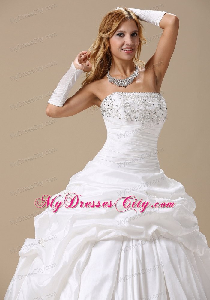 Ball Gown Ruches and Pick-ups Bridal Dress with Appliques and Rhinestones