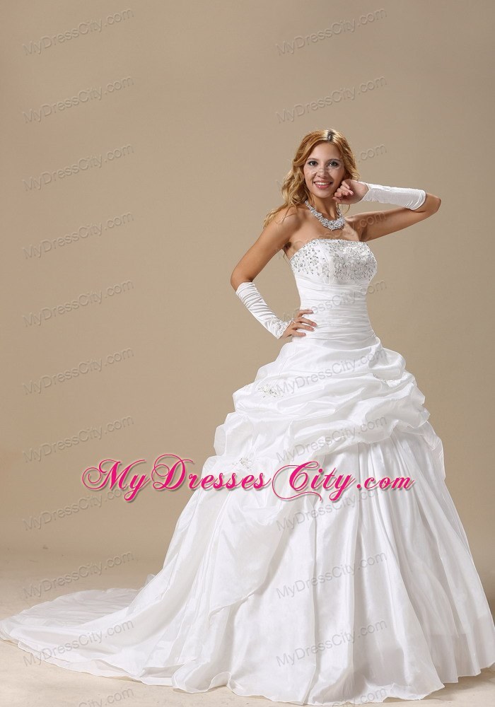 Ball Gown Ruches and Pick-ups Bridal Dress with Appliques and Rhinestones