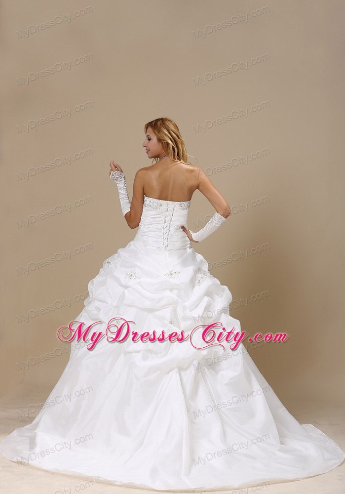 Ball Gown Ruches and Pick-ups Bridal Dress with Appliques and Rhinestones