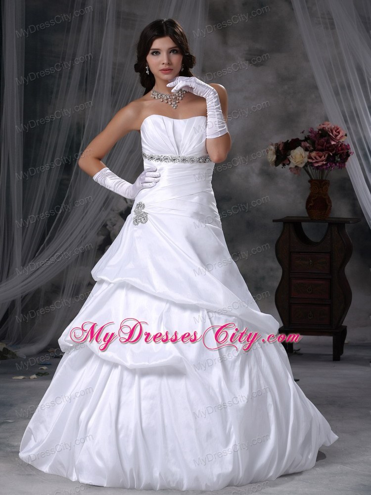 Strapless Floor-length A-line Taffeta Beading Wedding Dress with Pick-ups