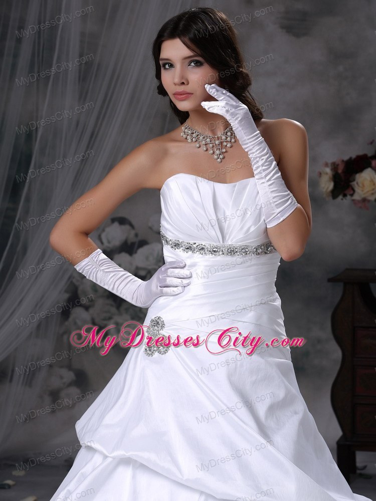 Strapless Floor-length A-line Taffeta Beading Wedding Dress with Pick-ups