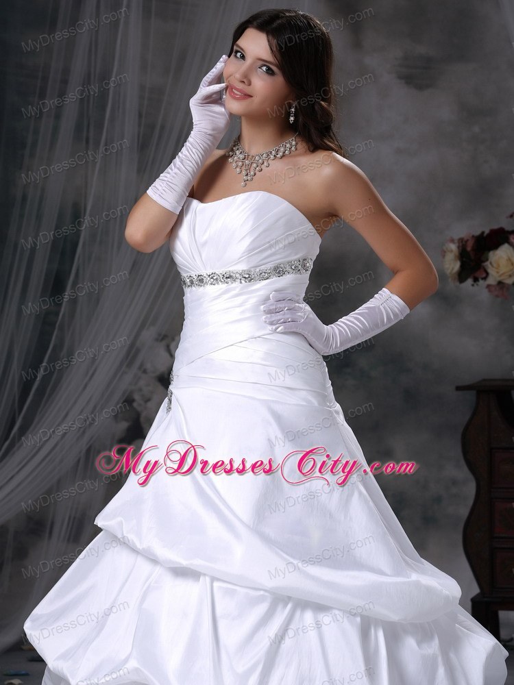 Strapless Floor-length A-line Taffeta Beading Wedding Dress with Pick-ups