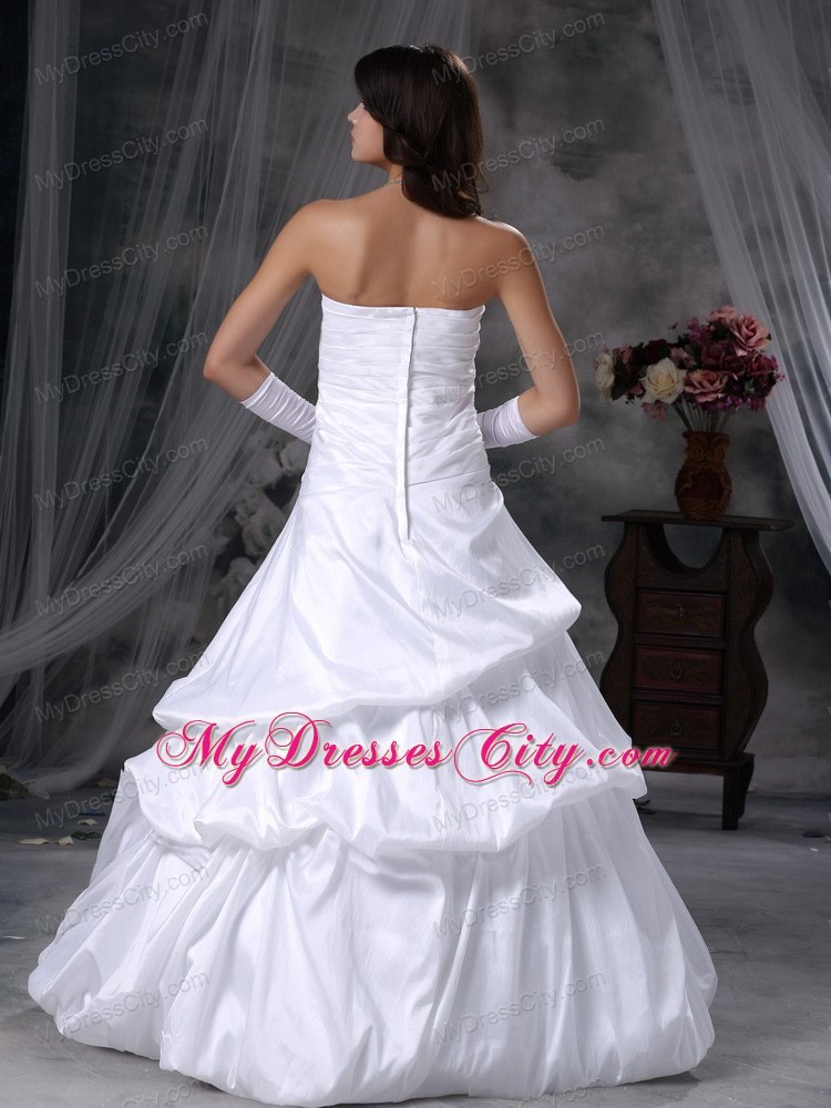 Strapless Floor-length A-line Taffeta Beading Wedding Dress with Pick-ups