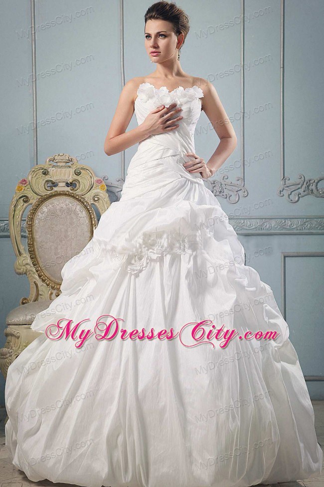 Princess Ruched Bodice Flowery Bridal Dress with Pick-ups