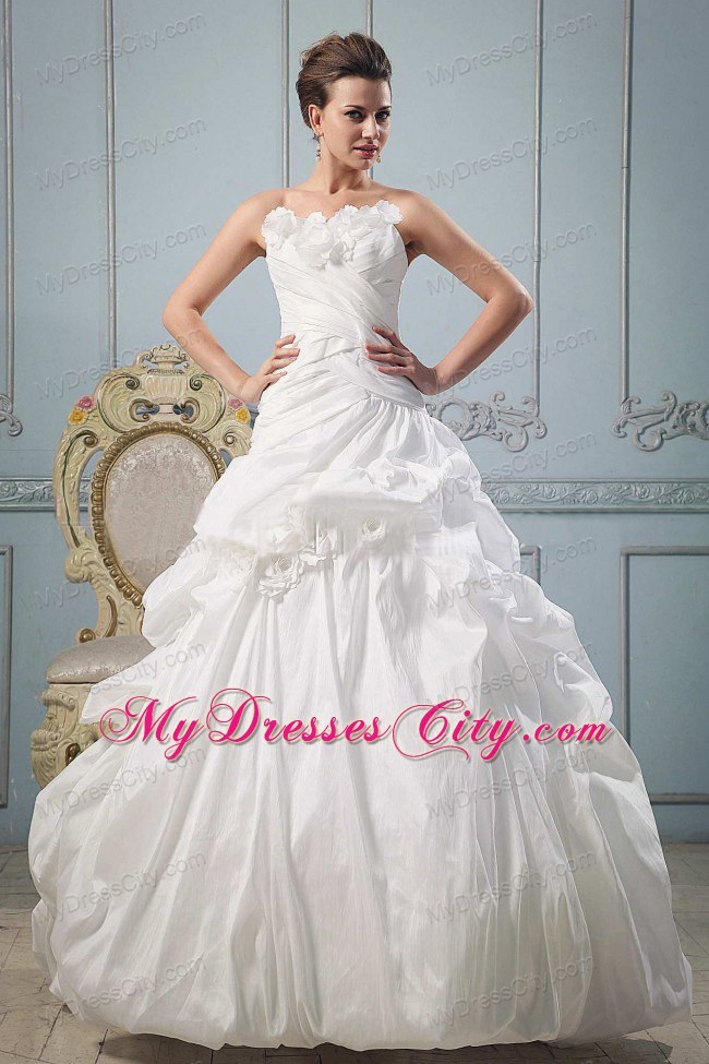 Princess Ruched Bodice Flowery Bridal Dress with Pick-ups