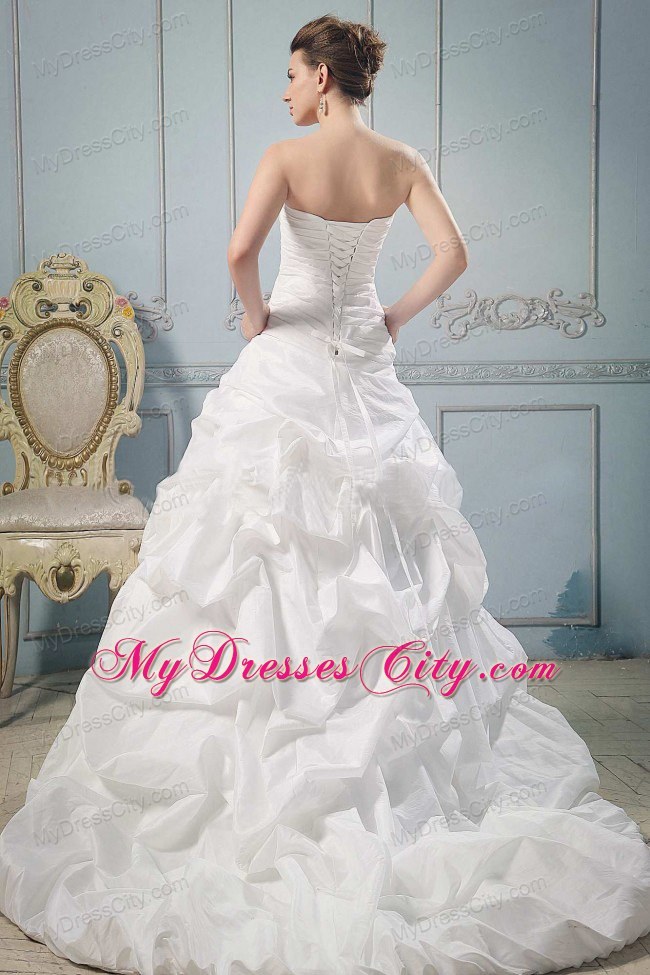 Princess Ruched Bodice Flowery Bridal Dress with Pick-ups