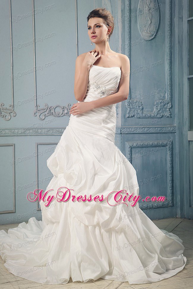 Ball Gown Appliques and Ruches Wedding Gown with Pick-ups