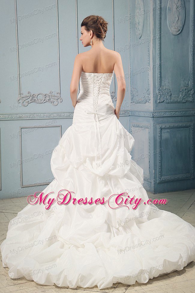 Ball Gown Appliques and Ruches Wedding Gown with Pick-ups