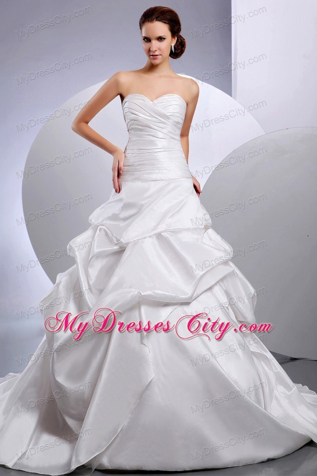 Ruched Sweetheart Chapel Train Wedding Gown with Pick-ups