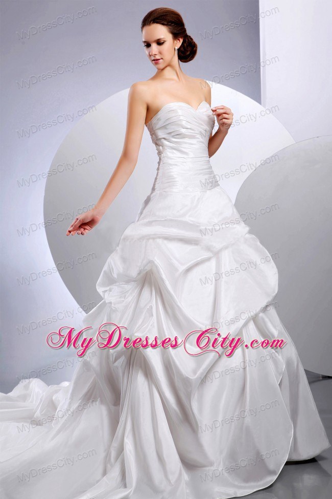 Ruched Sweetheart Chapel Train Wedding Gown with Pick-ups