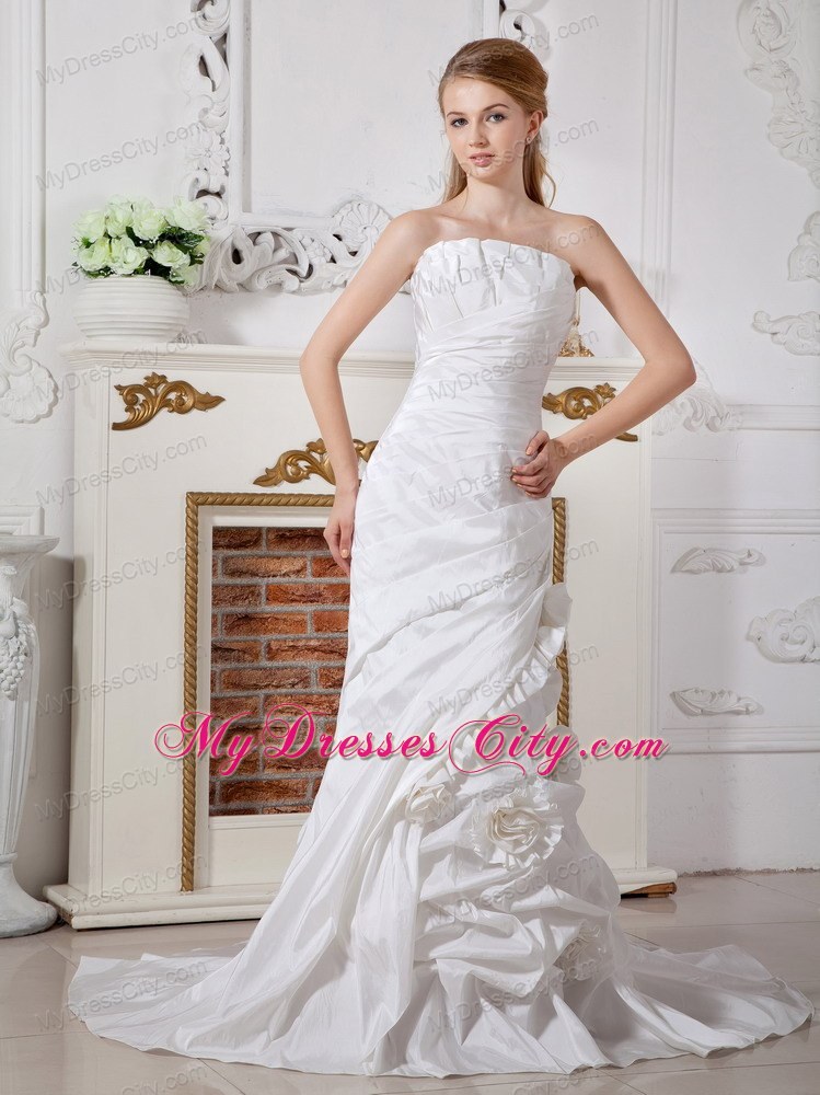 Column Ruched Court Train Wedding Dress with Flowery Jacket