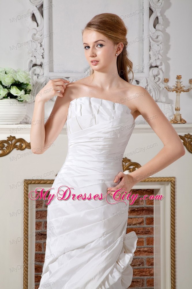 Column Ruched Court Train Wedding Dress with Flowery Jacket