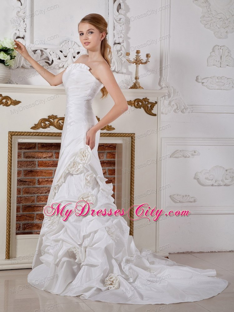 Column Ruched Court Train Wedding Dress with Flowery Jacket