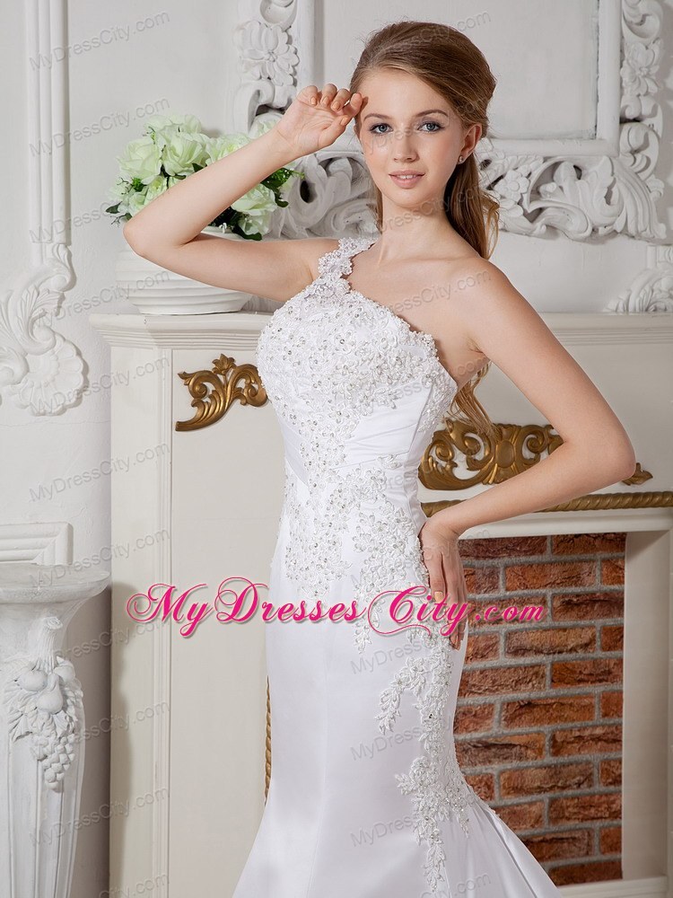 Mermaid One Shoulder Beaded Appliques Court Train Bridal Dresses