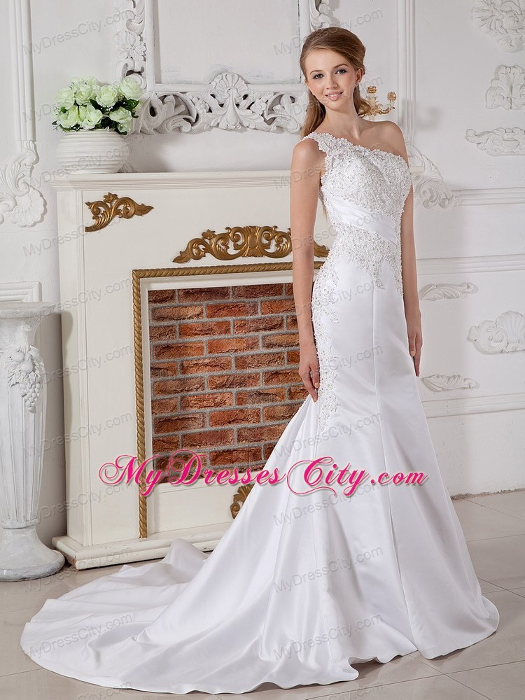 Mermaid One Shoulder Beaded Appliques Court Train Bridal Dresses