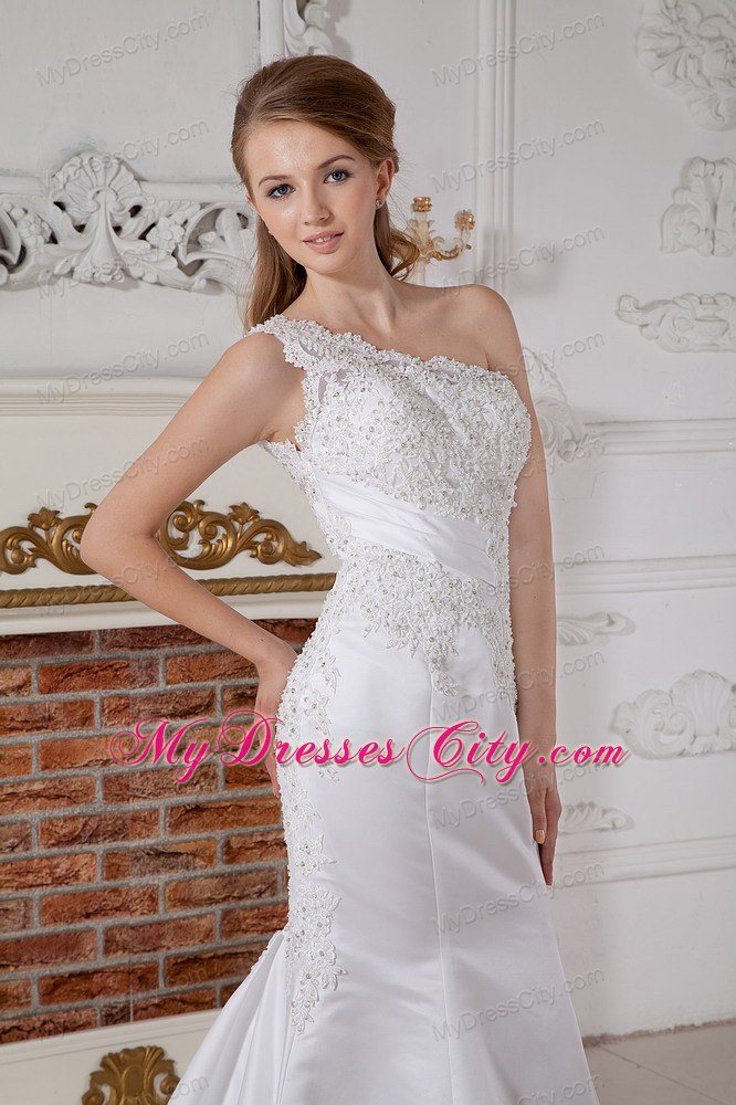 Mermaid One Shoulder Beaded Appliques Court Train Bridal Dresses