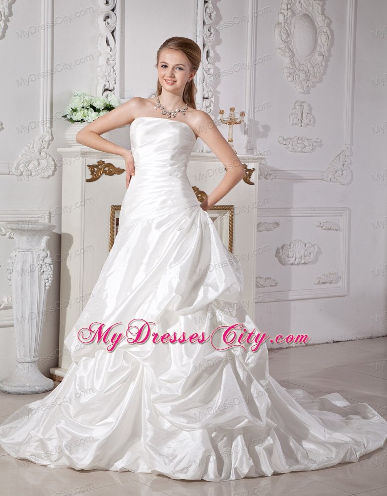 Ruched Court Train Button Down Back Bridal Dresses with Pick-ups