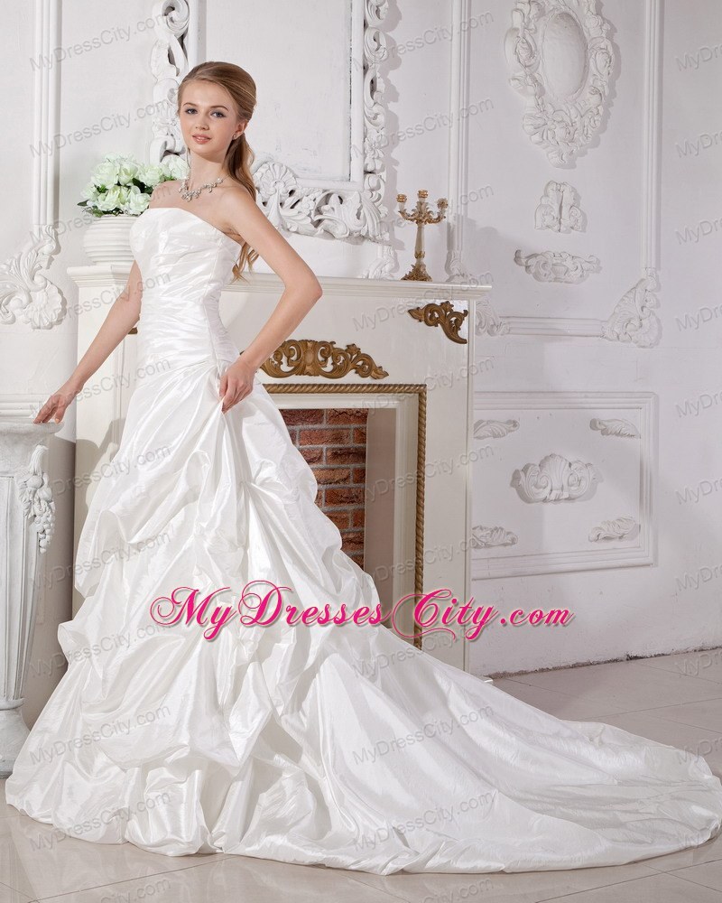 Ruched Court Train Button Down Back Bridal Dresses with Pick-ups