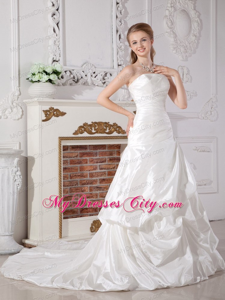 Ruched Court Train Button Down Back Bridal Dresses with Pick-ups