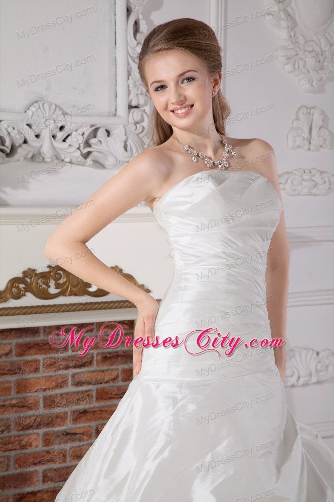 Ruched Court Train Button Down Back Bridal Dresses with Pick-ups