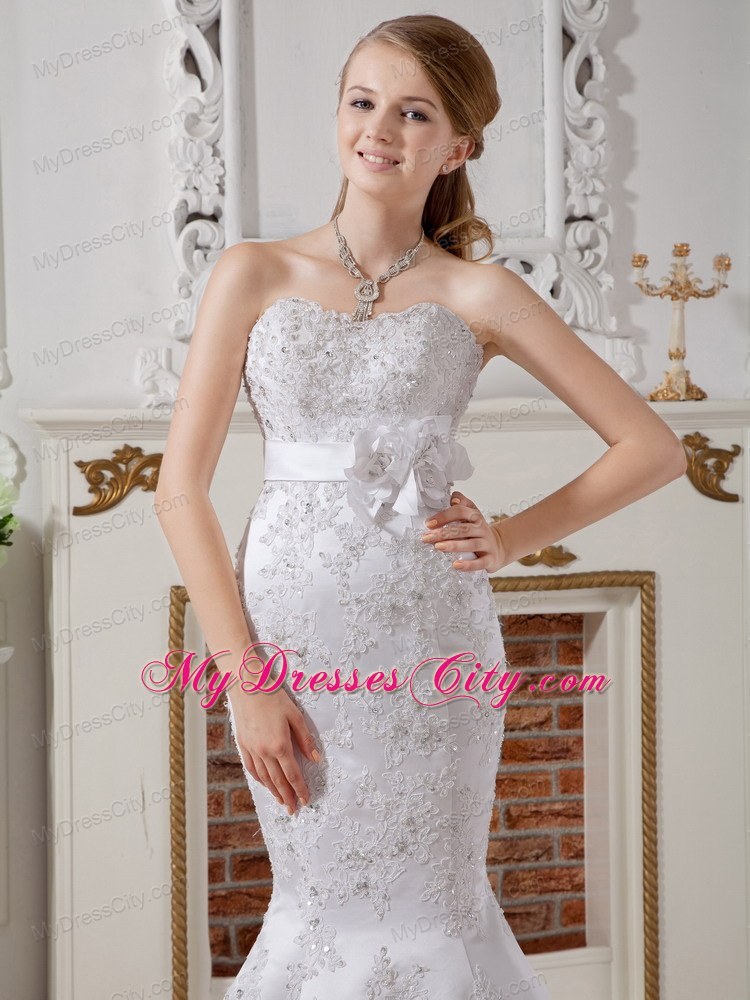 Lace Flowers Court Train Sash Bridal Dress for Wedding Anniversary