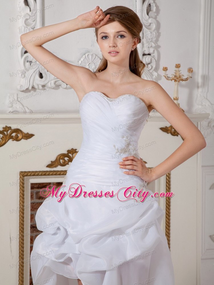 Asymmetrical Ruching Appliques Wedding Gowns with Court Train