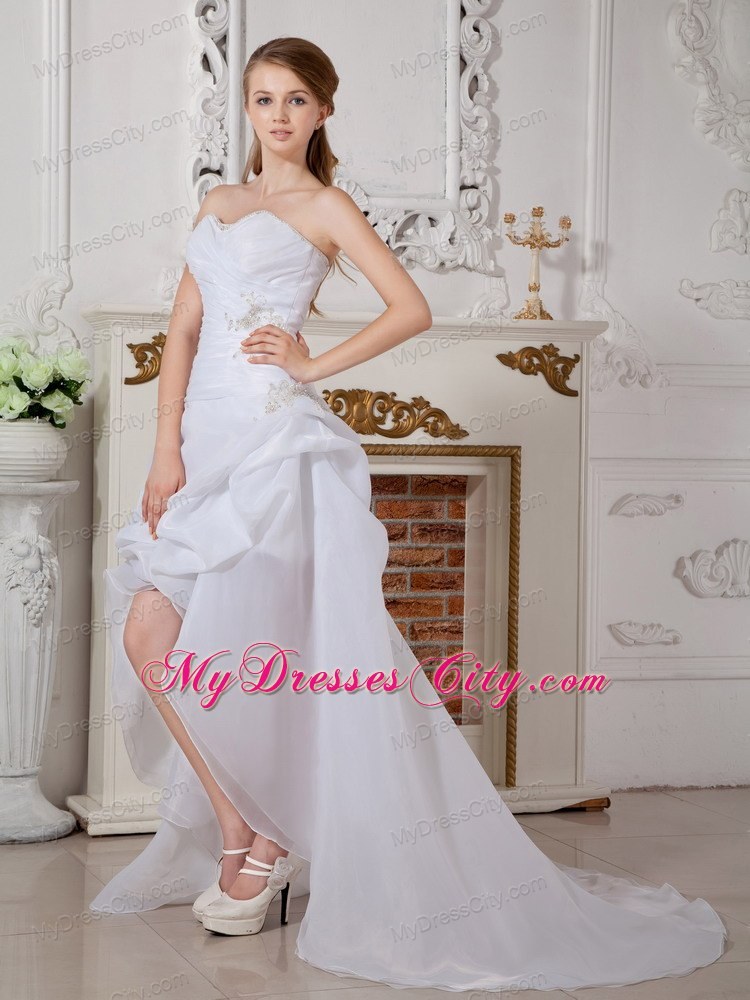 Asymmetrical Ruching Appliques Wedding Gowns with Court Train