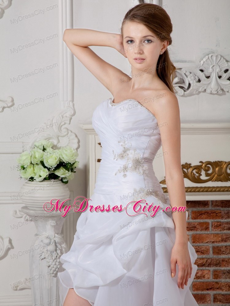 Asymmetrical Ruching Appliques Wedding Gowns with Court Train