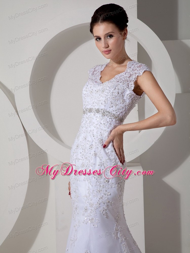 Mermaid Square Lace Beading Court Train Wedding Dress in White