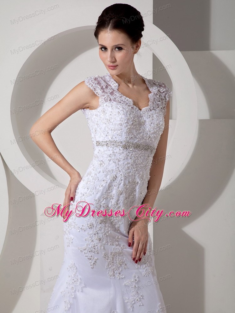 Mermaid Square Lace Beading Court Train Wedding Dress in White