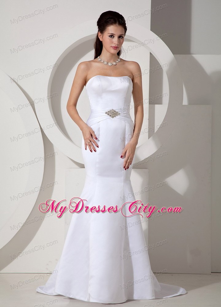 Strapless Mermaid Brush Train Beading Sash Bridal Dresses