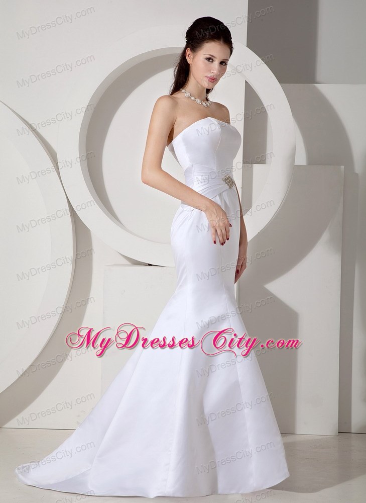 Strapless Mermaid Brush Train Beading Sash Bridal Dresses