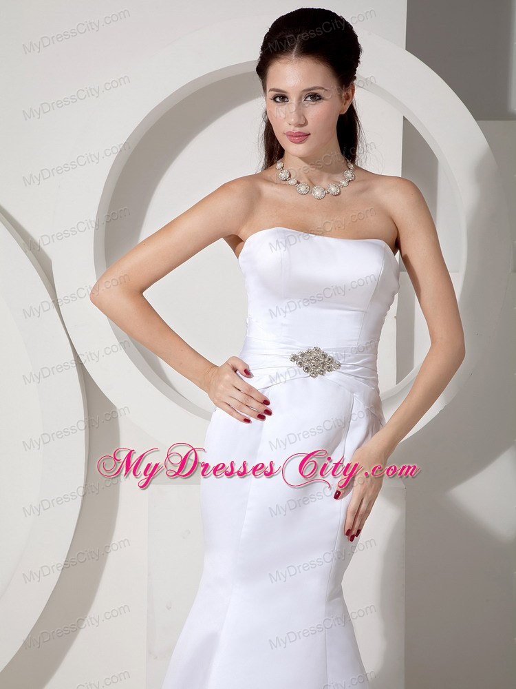 Strapless Mermaid Brush Train Beading Sash Bridal Dresses