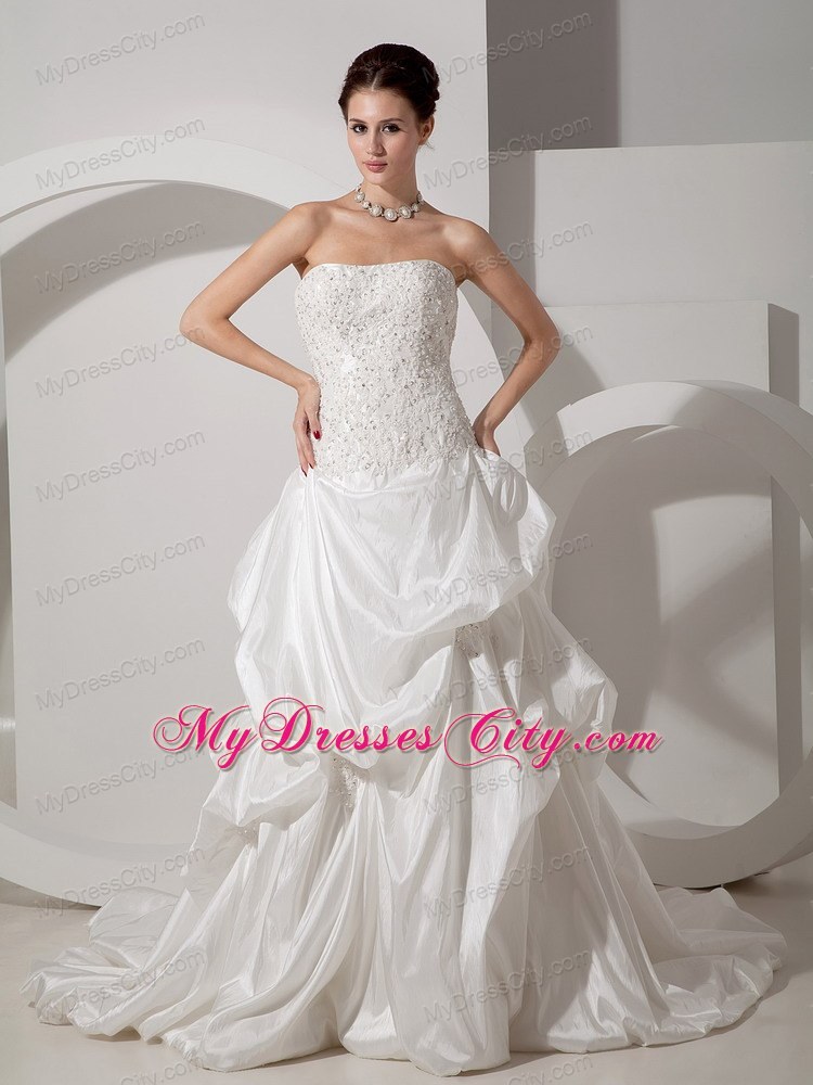 Beading Lace and Appliques Court Train Wedding Gown with Pick-ups