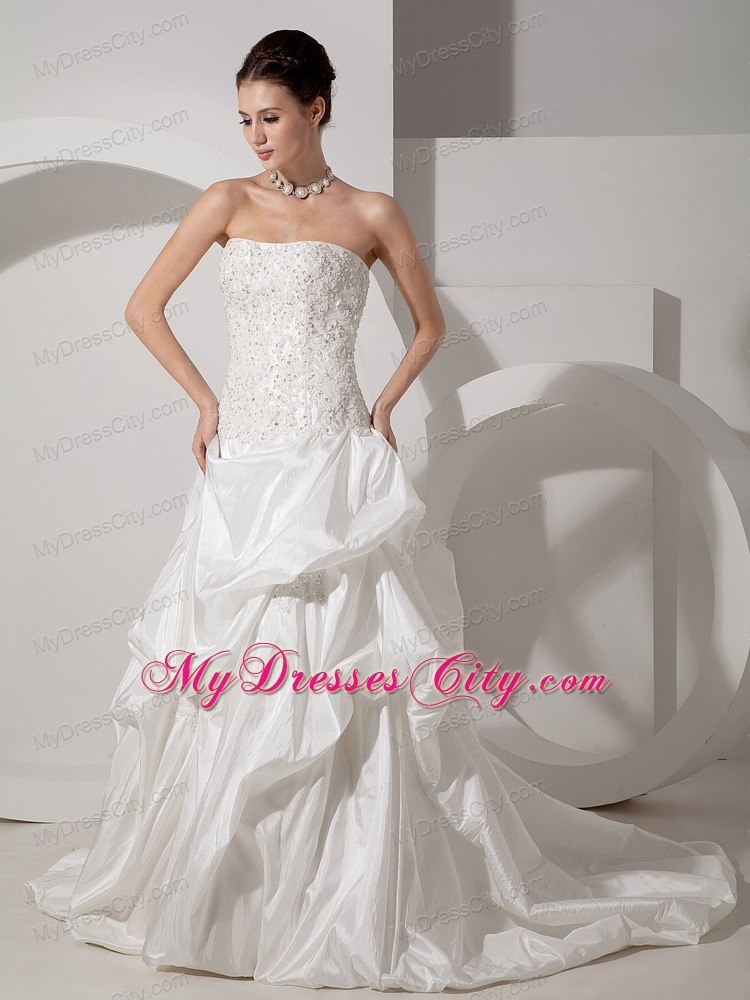 Beading Lace and Appliques Court Train Wedding Gown with Pick-ups