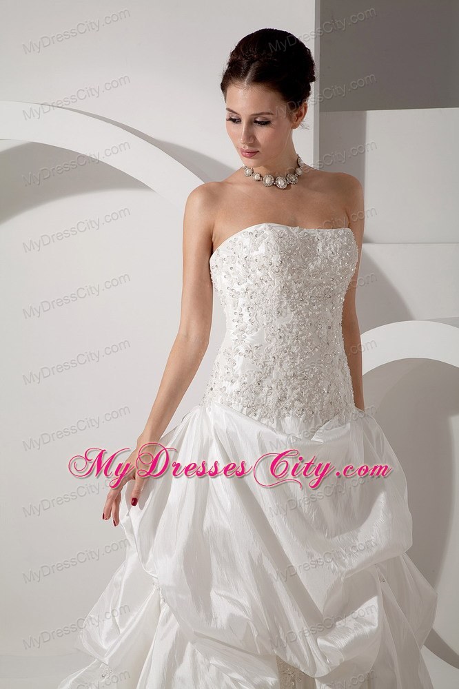 Beading Lace and Appliques Court Train Wedding Gown with Pick-ups