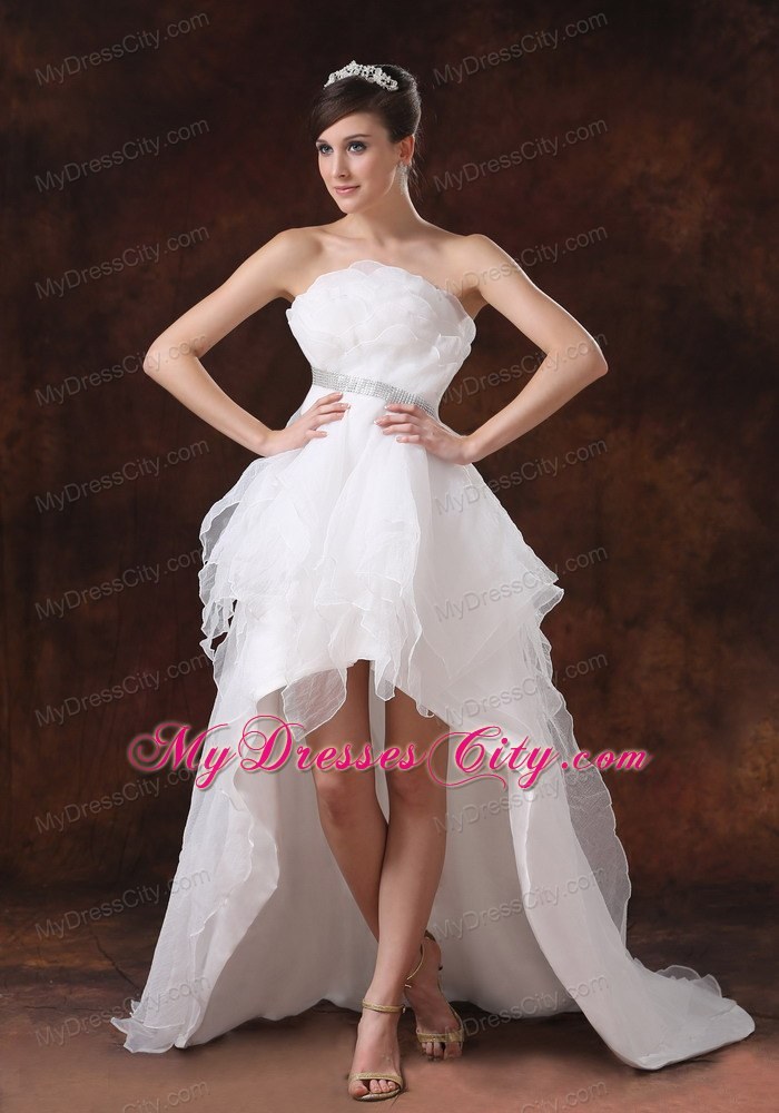 Beaded Tiers High-low Court Train Wedding Dresses with Bowknot Back