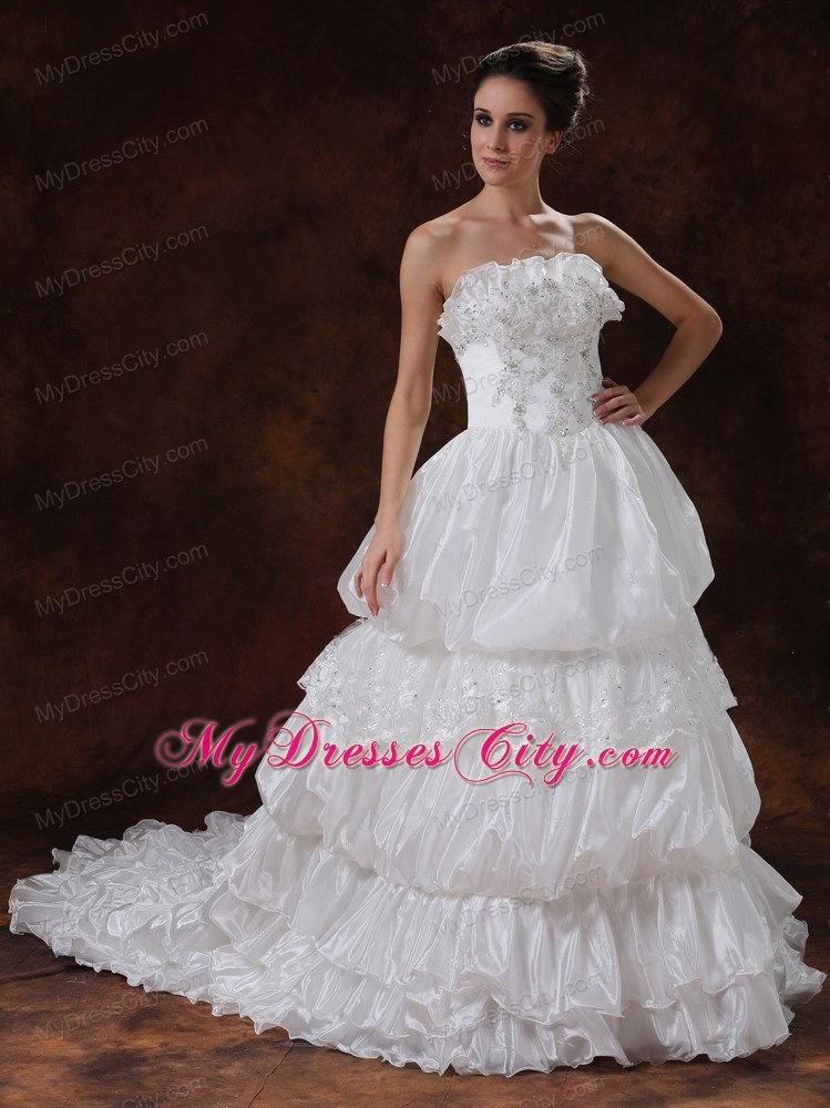 Strapless Chapel Train Beading and Pick-ups Decorate Wedding Dresses