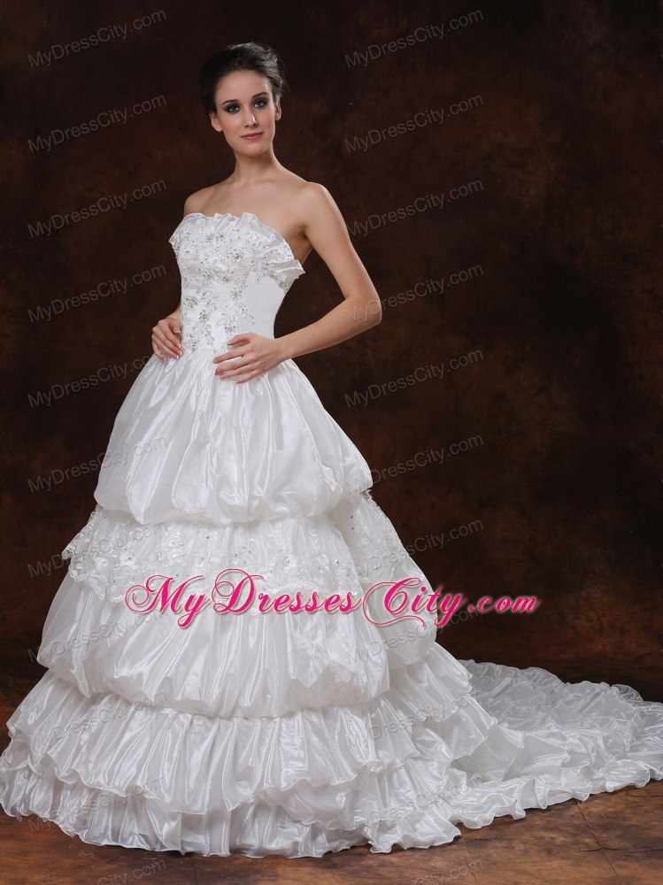 Strapless Chapel Train Beading and Pick-ups Decorate Wedding Dresses