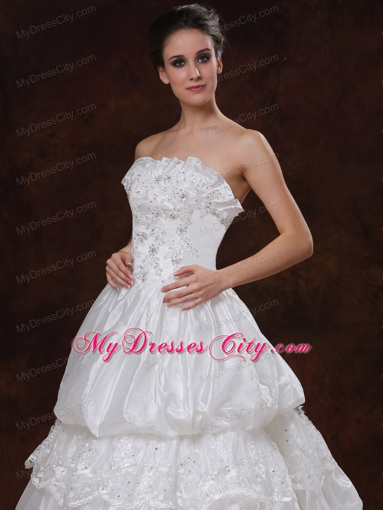 Strapless Chapel Train Beading and Pick-ups Decorate Wedding Dresses