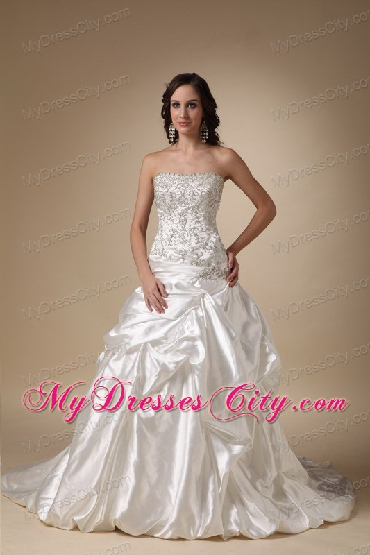 A-line Chapel Train Taffeta Beading and Pick-ups Decorate Wedding Dresses