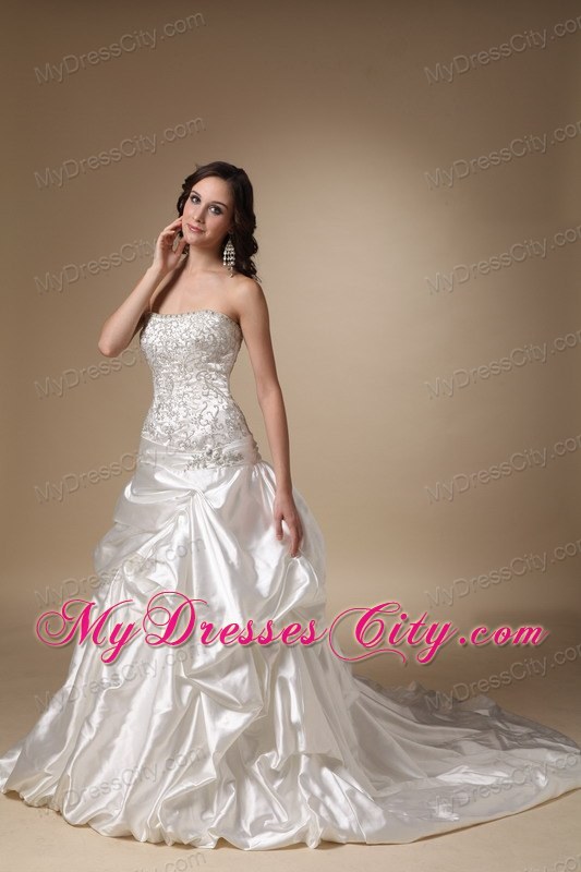 A-line Chapel Train Taffeta Beading and Pick-ups Decorate Wedding Dresses