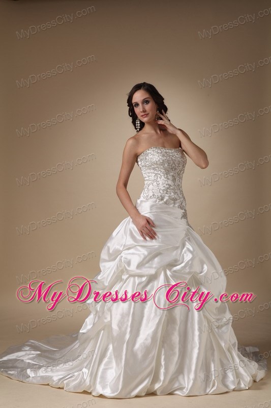 A-line Chapel Train Taffeta Beading and Pick-ups Decorate Wedding Dresses