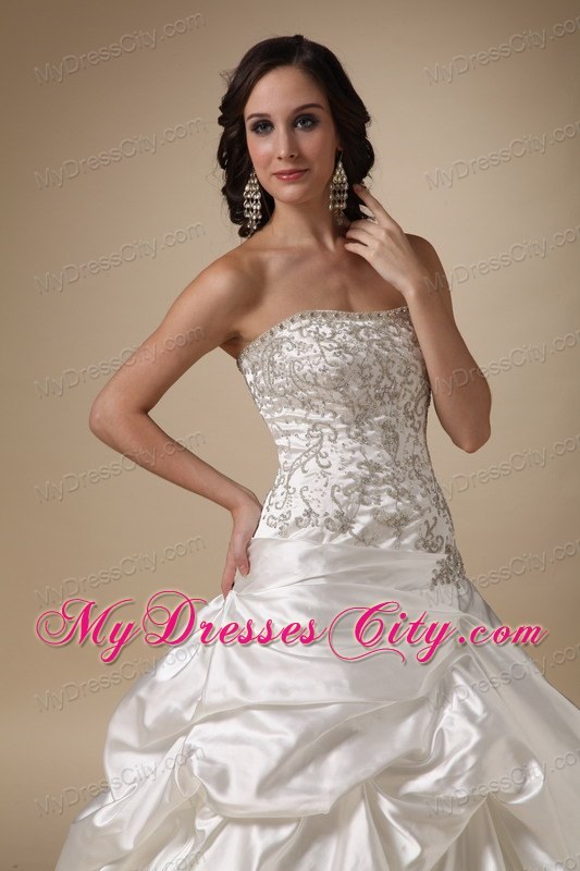 A-line Chapel Train Taffeta Beading and Pick-ups Decorate Wedding Dresses