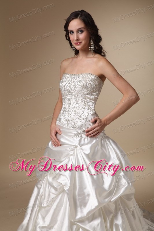 A-line Chapel Train Taffeta Beading and Pick-ups Decorate Wedding Dresses