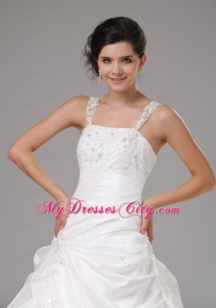 Embroidery Decorate Straps Bridal Gown With Pick-ups For Wedding Party