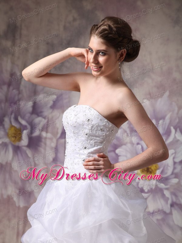 Beaded Appliques Wedding Gowns with Pick-ups and Sweep Train