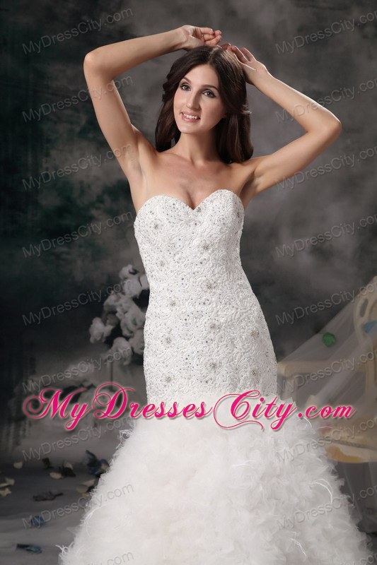 Sweetheart Mermaid Beading Wedding Gown with Feather Brush Train